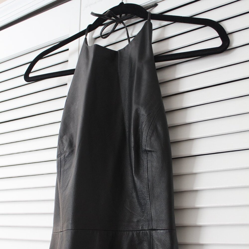 Shape FX Black Leather Tie Back Mini Dress